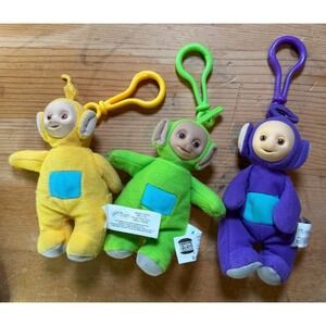 Vintage Teletubbies Plush Keychains 3 Burger King Finger Puppets